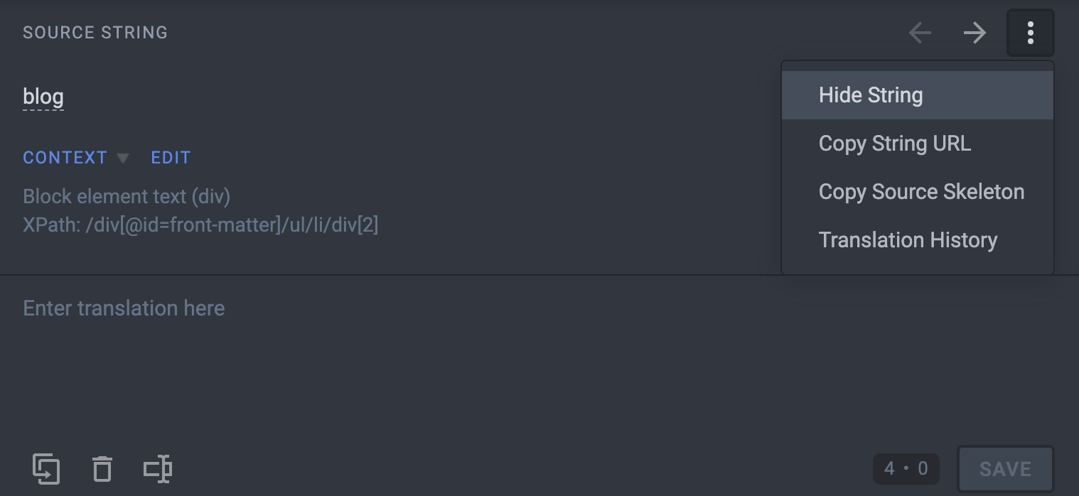 Crowdin UI의 문자열 숨기기