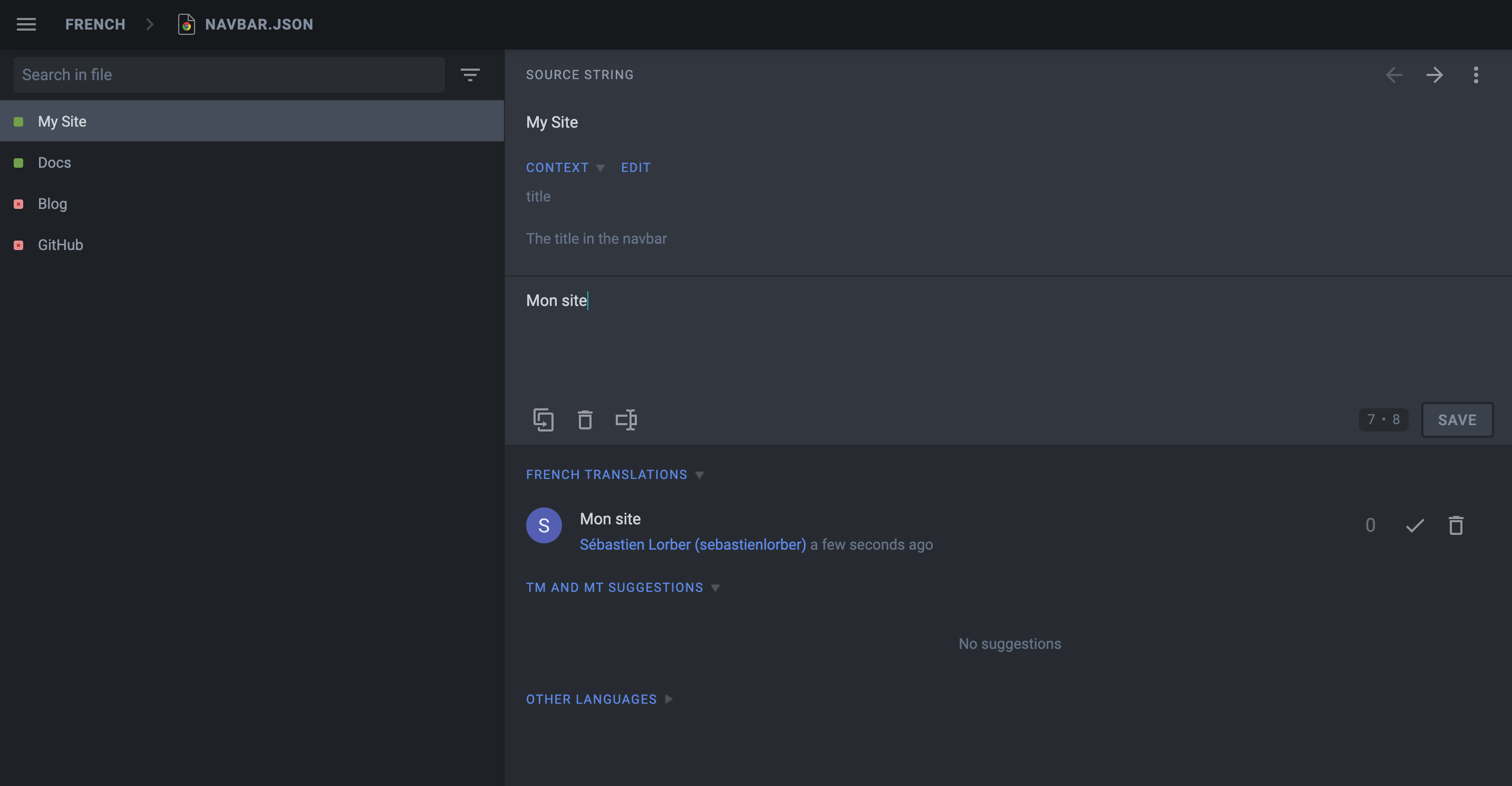 JSON 파일을 번역하는 Crowdin UI
